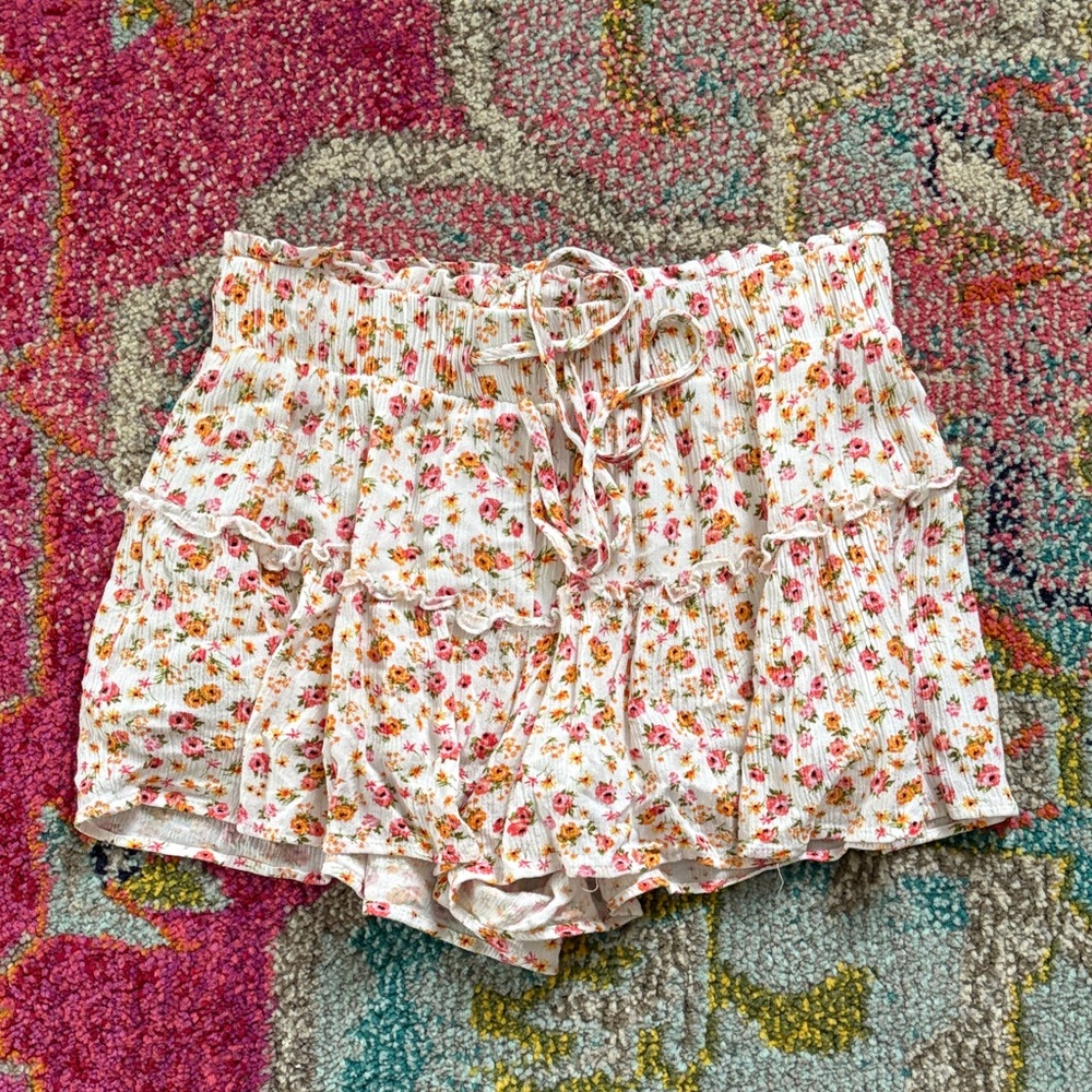 Altar'd State Floral High Waist Shorts - Pink and White